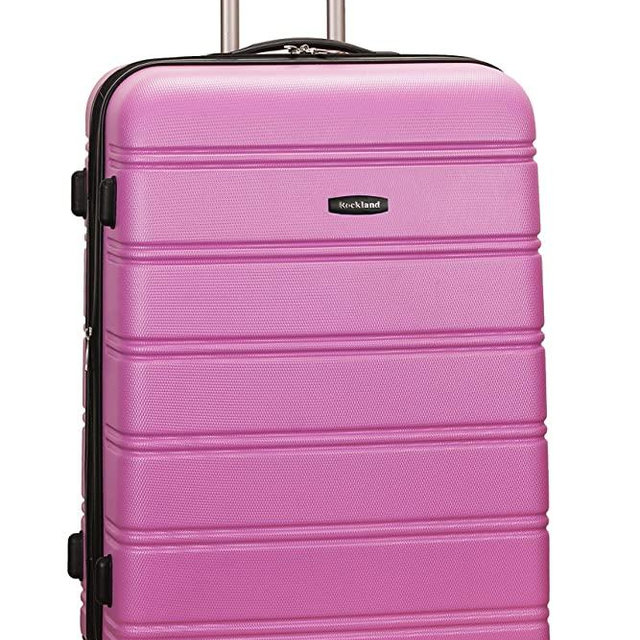 Rockland Melbourne Hardside Expandable Spinner Wheel Luggage, Pink, Checked-Large 28-Inch