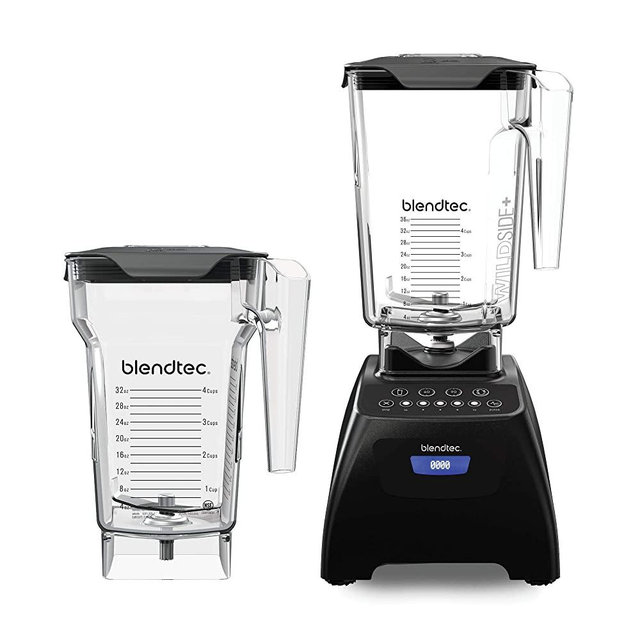 Blendtec Classic 575 Blender - WildSide+ Jar (90oz) and FourSide Jar (75 oz) BUNDLE - Professional-Grade Power - Self-Cleaning - 4 Pre-programmed Cycles - 5-Speeds - Black
