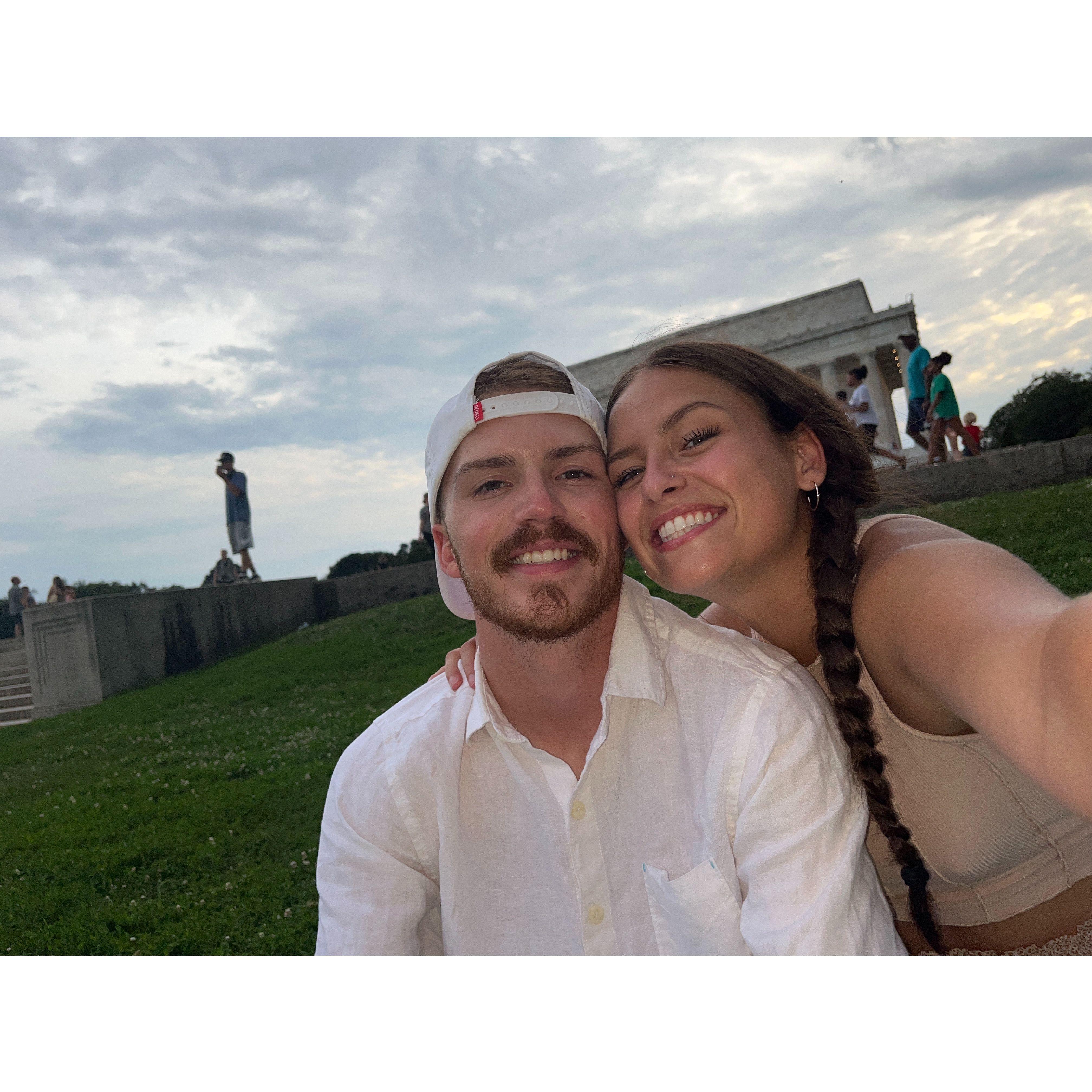 Picnic in front of the Lincoln Memorial.