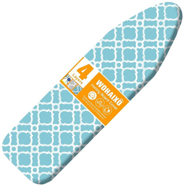Ironing Board Cover and Pad, Standard Size 15" x 54" Iron Board Replacement Cover, 4 Layers Extra Thick Iron Board Cover Resist Scorching and Staining with Elastic Edge and 2 Fastener Straps