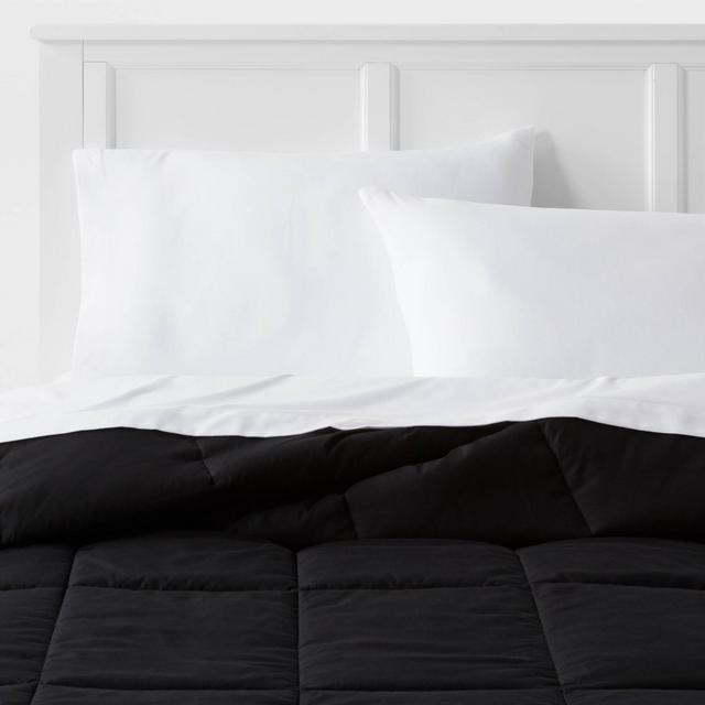 Full/Queen Down Alternative Washed Microfiber Comforter Black - Room Essentials™