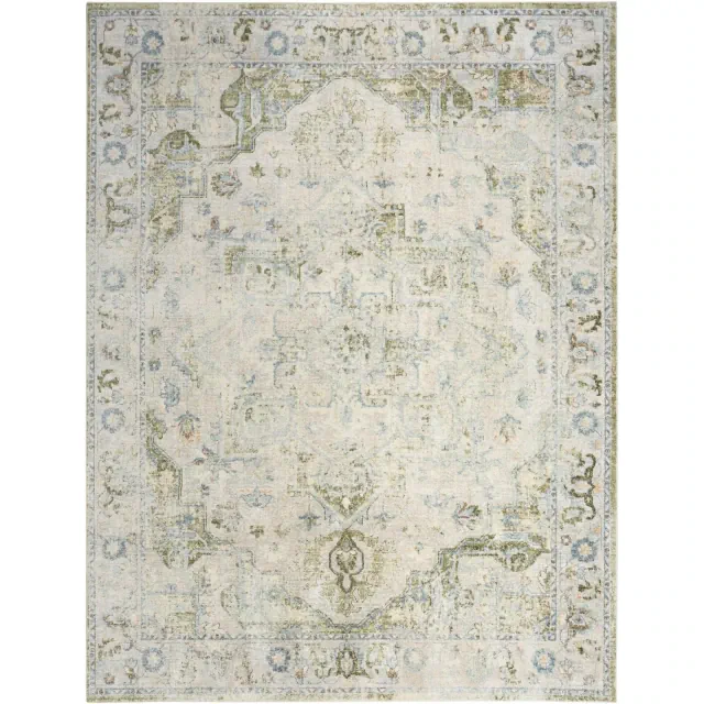 Nourison Washable Astra Vintage Medallion Indoor Flatweave Area Rug Blue Green 6'7" x 9'