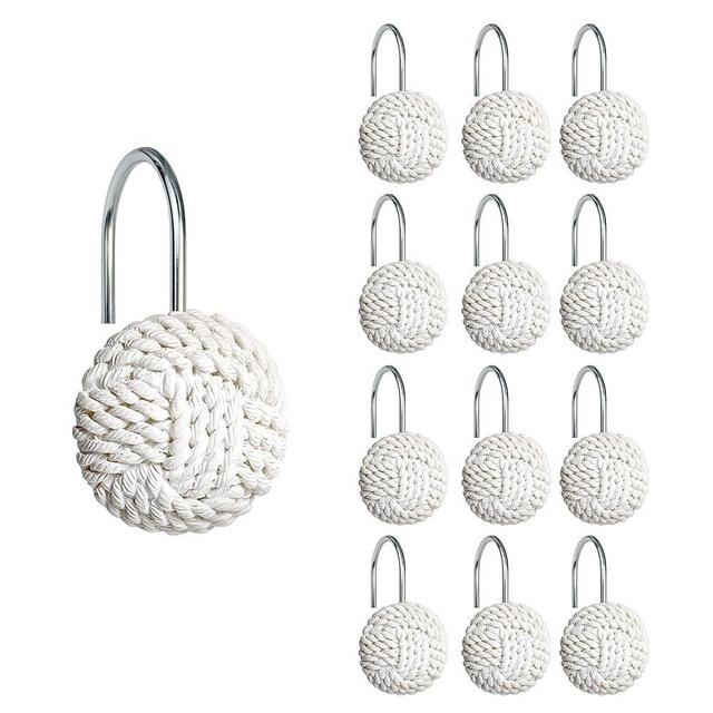 Sunlit Boho Knots Shower Curtain Hooks, Home Decorative White Shower Curtain Rings for Bathroom, Seaside Nautical Shower Curtain Hangers Bathroom Accessories, Set of 12
