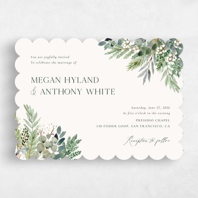 Green Scalloped Wedding Invitation - Winslow Landscape