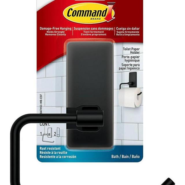 Command Toilet Paper Holder Matte Black with Water Resistant Command Strips, Rust Resistant Bathroom Organizer