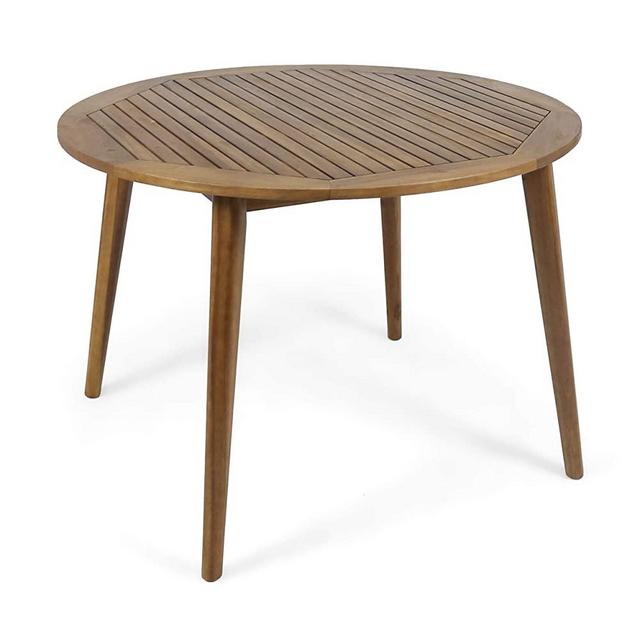 Christopher Knight Home 305153 Nick Outdoor Acacia Wood Round Dining Table, Teak Finish