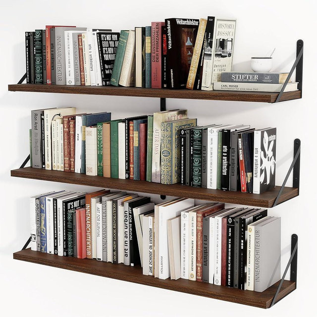 36 Inch Floating Bookshelves for Wall Set of 3,8 inch Deep Heavy Duty Wall Mounted Bookshelves,Bookshelf for Living Room,Bedroom,Kitchen,Laundry Room Storage & Decor-Walnut