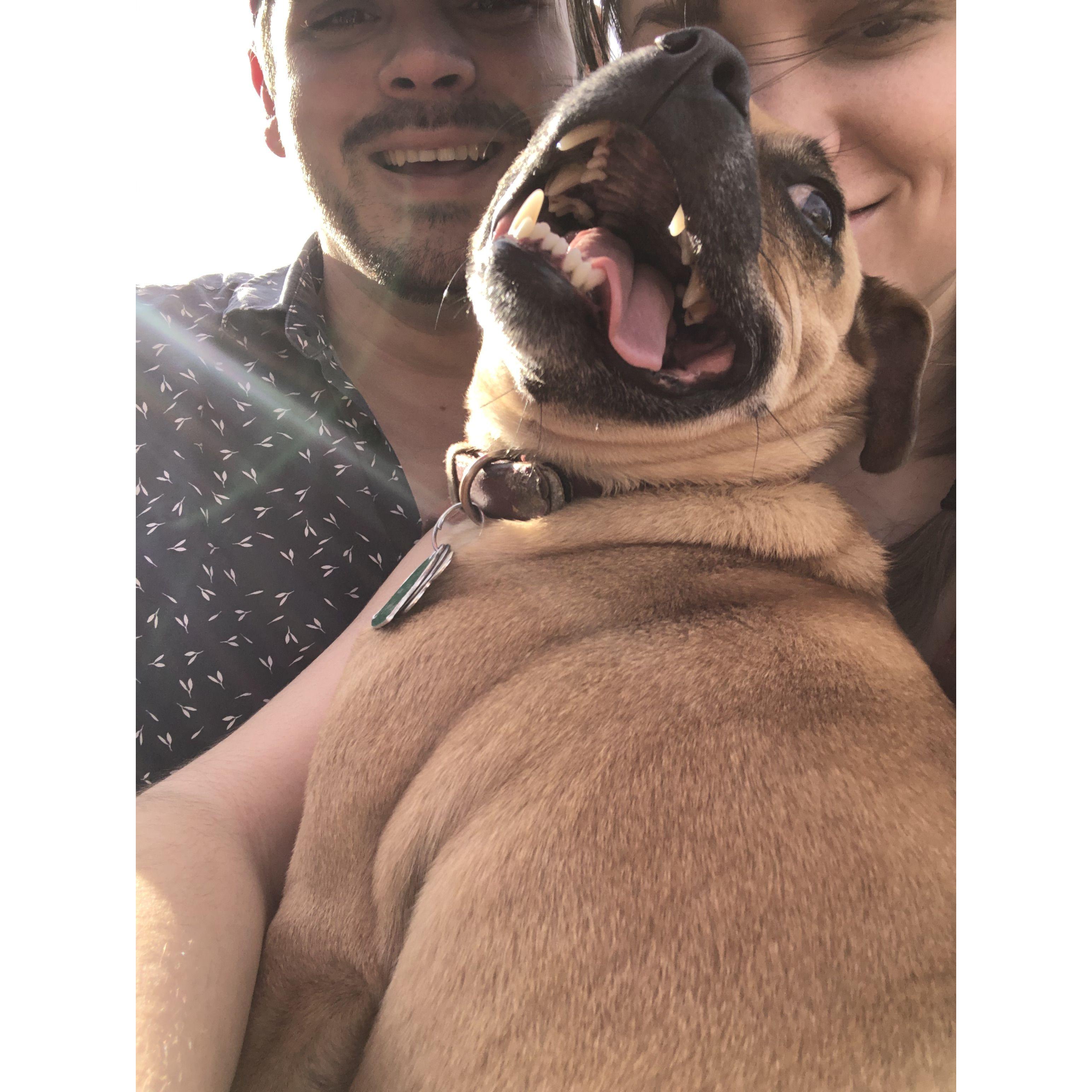 Our first picture together featuring Cooper, February 2020.