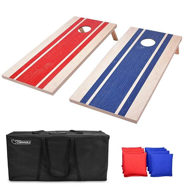 GoSports Classic Cornhole Set - Includes 8 Bean Bags, Travel Case and Game Rules (Choose between American Flag, Football, Rustic, Chevron, Wood and Classic Designs)