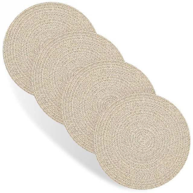 Round Placemats Set of 4, Cotton Rope Thick Place Mats, Heat Resistant Woven Table Mats, Hot Pads for Kitchen, 13 Inches Braided Placemat for Farmhouse and Kitchen Table Decor (Brown)