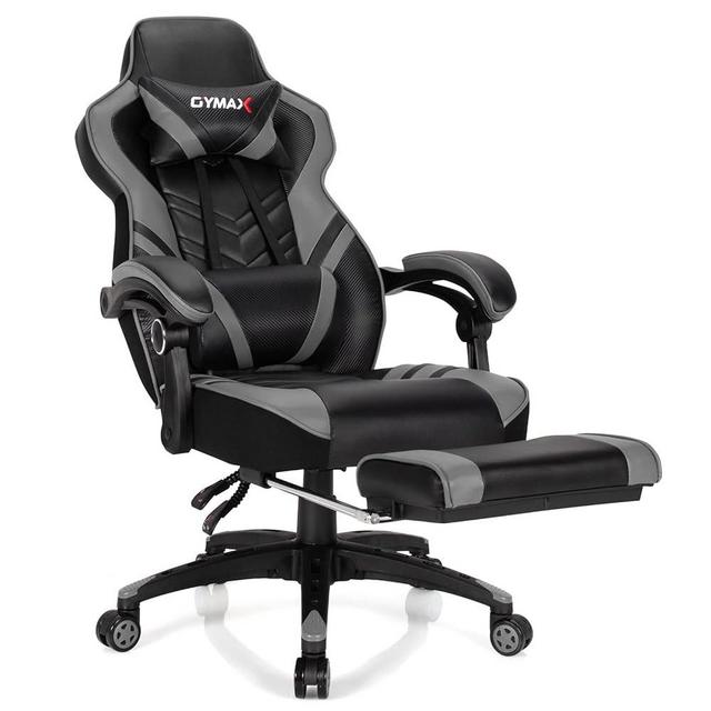 POWERSTONE Gaming Chair Video Game Chair with Footrest and Lumbar Support Racing Style PU Leather Computer Chair Ergonomic Adjustable Swivel Task Chair Gray