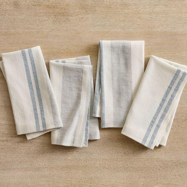 Hampton Stripe Cotton/Linen Napkins, Set of 4 - Chambray Multi