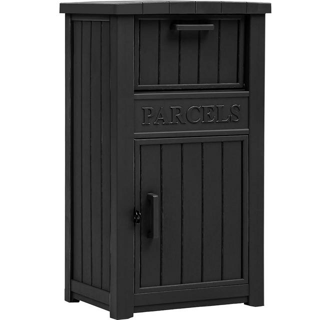 YITAHOME Outdoor Package Delivery Box with Lockable Secure, Resin Packages Drop Box for Porch, Parcel Drop Storage Boxes Waterproof & Safe for House, Outside, Curbside (Black)