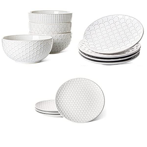 LE TAUCI 7 Inch Cereal Bowls Set of 4 +8 Inch Salad Plates Set of 4 +10 Inch Dinner Plates Set of 4