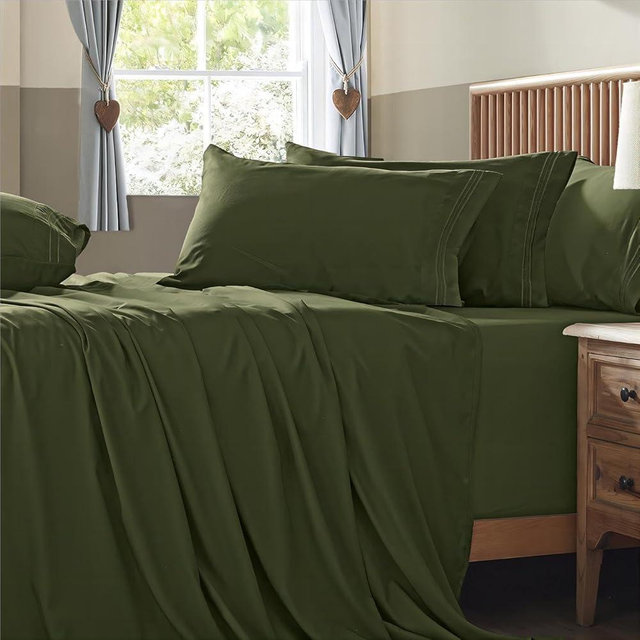 Homiest Extra Deep Pocket Full Size Sheets Set, 6 Pieces Soft Olive Green Sheets 18-24 Inch Deep Pocket Bed Sheets, Hotel Luxury 1800 Thread Count Microfiber Bed Set Fits Ultra Deep Mattress
