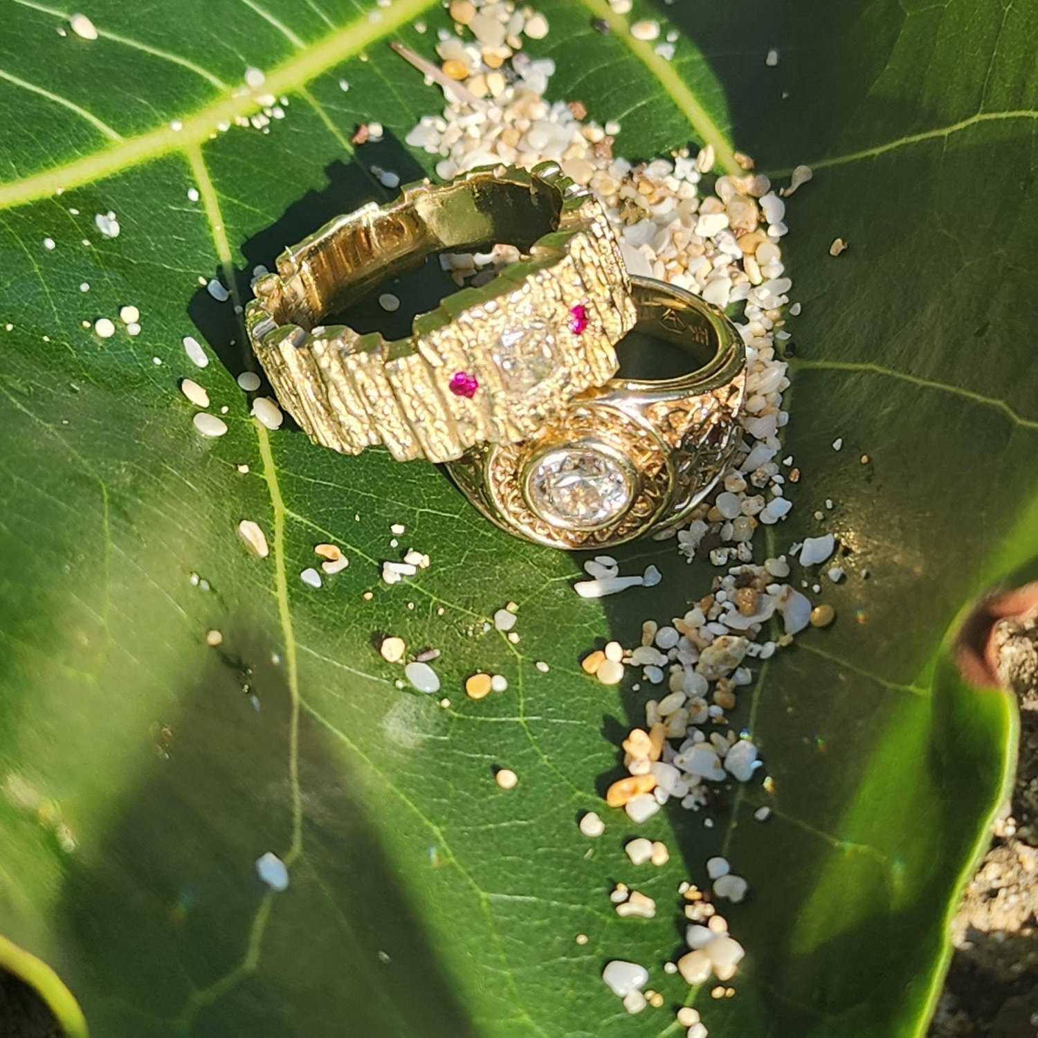 Our rings on the beach where Mac proposed