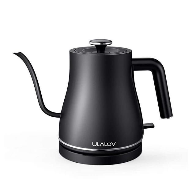 Electric Gooseneck Kettle, Ulalov Pour Over Coffee Kettle & Tea Kettle with Five Safety and Healthy Protection Designs, 100% Stainless Steel Inner Lid & Bottom, 1200 Watt Quick Heating, 0.8L, Matte Black