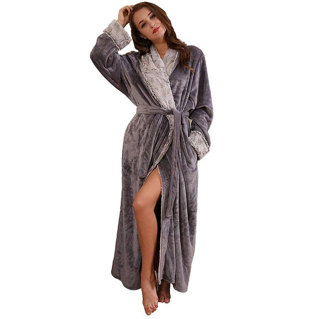 SUNBABY Thicker Long Flannel Sleepwear for Women and Man Imitation Fur Collar Bathrobes Warm Couple Pajamas
