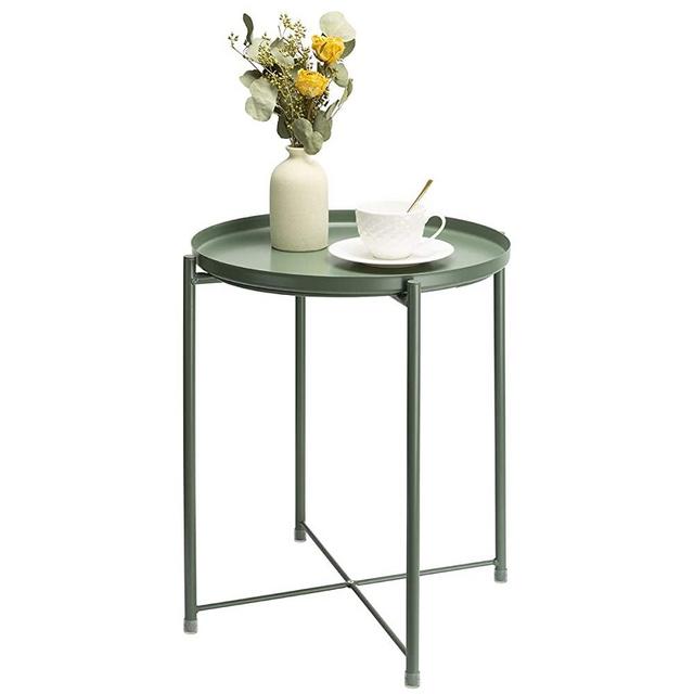 danpinera End Table, Side Table Metal Waterproof Small Circular Bedside Table with Round Removable Tray for Living Room Bedroom Bathroom Balcony and Office (Dark Green)