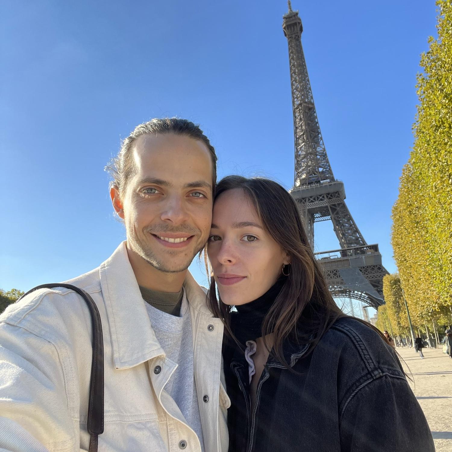 Krisztián and Brooke spent three months living together in Paris and here they are on their anniversary after climbing to the top of the Eiffel Tower