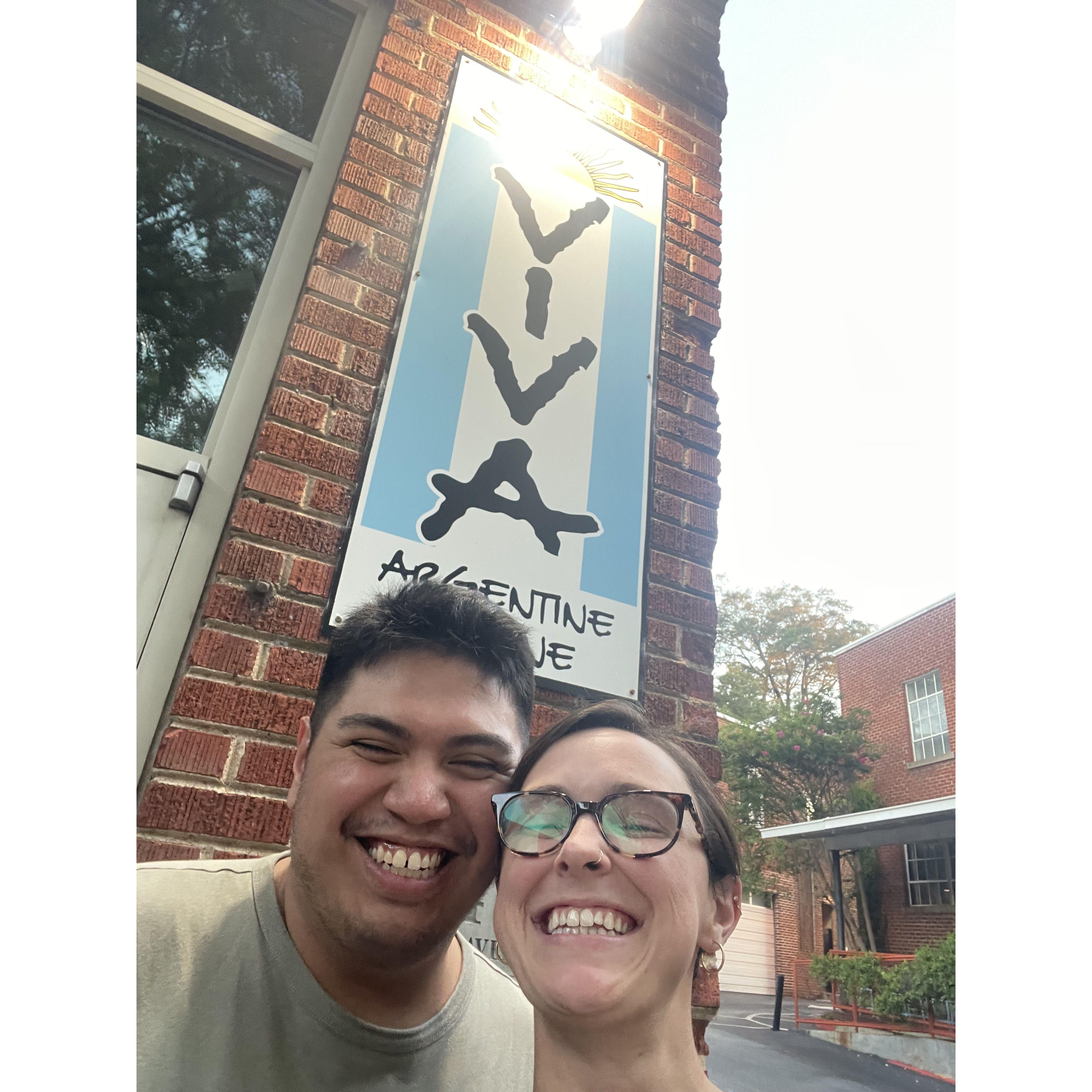 We went to Viva two days after first connecting for our first date! We did not take any pictures on our first date, but this was us later commemorating VIiva shortly after it had closed.