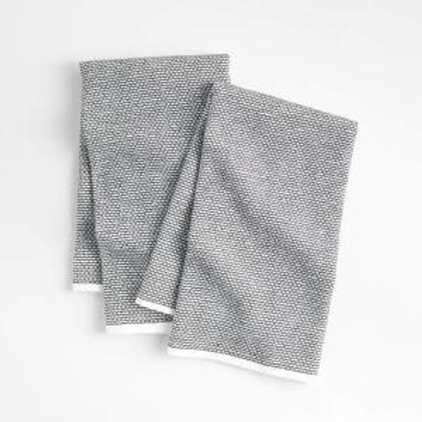 Textured Terry Black Organic Cotton Kitchen Towels, Set of 2