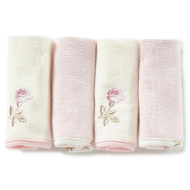 Little MeBaby Girls Vintage Rose 4-Pack Washcloth Set