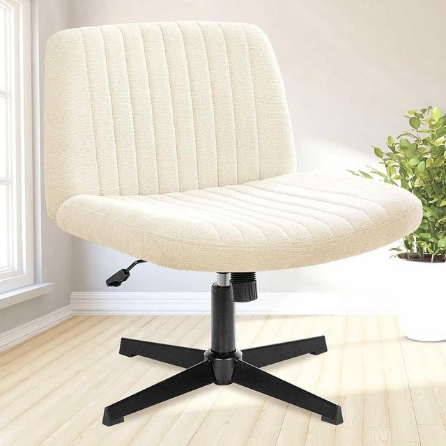 NEO CHAIR Criss Cross Wide Chair Comfy No Wheels Armless Cross Legged Swivel Office Vanity Desk Chair Adjustable Computer Task for Home Office Fabric (Ivory)