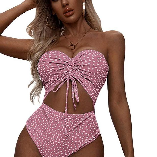 SheIn Women's Drawstring Bandeau Swimwear High Waist One Piece Bikini Swimsuits