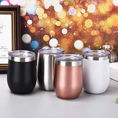 4 Pack 12Oz Stemless Wine Tumbler Wine Glasses Set Stainless Steel Cups with Lid Set of 4 Shatterproof - BPA Free Healthy Choice Family Daily Use