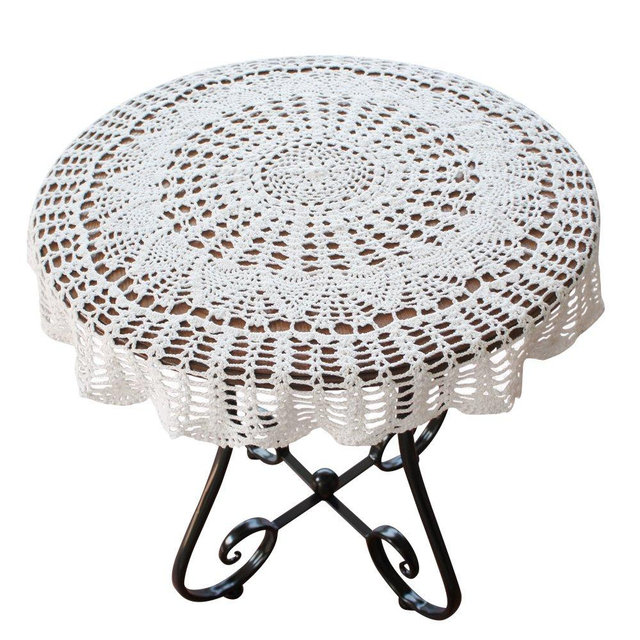 USTIDE Handmade Crochet Cotton Tablecloth Round White Crochet Tablecloths for Wedding 48 inches
