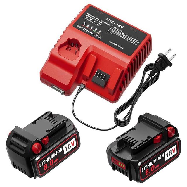 PercooAir 2 Pack 18V 8.0Ah Battery and Charger Replacement for Milwaukee m18 Starter Kit,Red