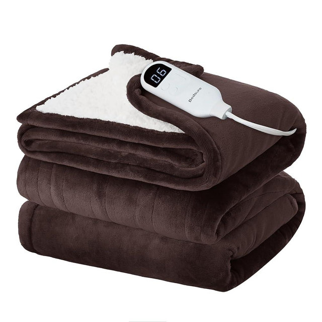 Bedsure Electric Blanket Twin - Soft Flannel Heated Blanket, Fast Heating with 10 Time Settings & 6 Heat Settings, Warm Gift for Grandma (62x84 inches, Brown)