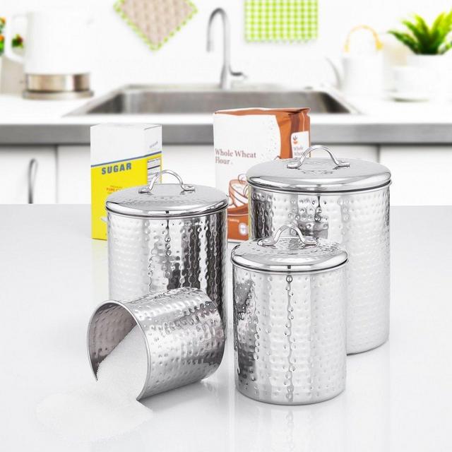 Old Dutch 943 4 Piece Hammered Stainless Steel Canister Set, 4 quart/2 quart/1-1/2 quart/1 quart