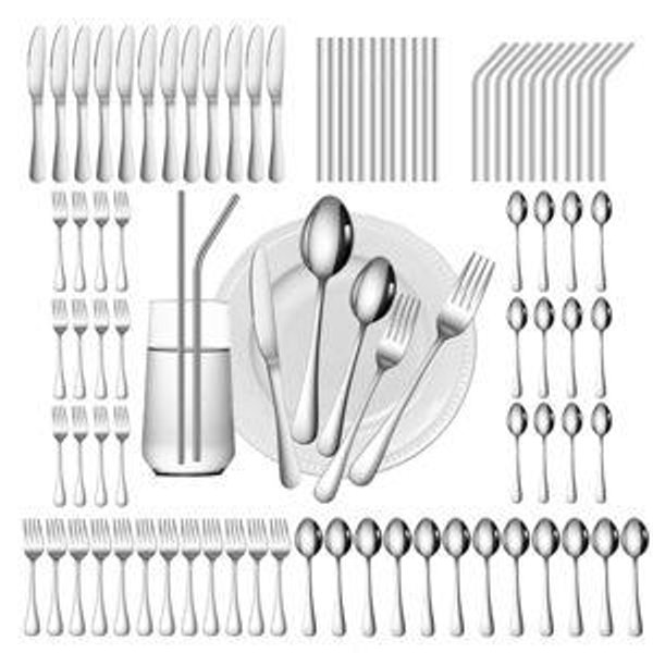 84 Pieces Silverware Service for 12 Flatware Set Stainless Steel Utensils Cutlery Set Dishwasher Safe