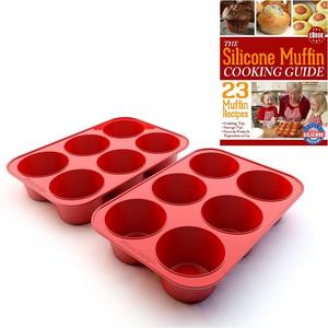 Silicone Designs - Silicone Texas Muffin Pans and Cupcake Maker, 6 Cup Large, Set of 2, Commercial Use, Plus Muffins Recipe Ebook