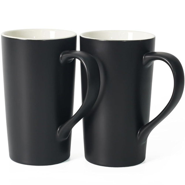 20 OZ Simple Pure Black Mug (Set of 2) Plain Large Tall Black Ceramic Milk Tea Coffee Mug with Handle as A Gift for Dad Mom Friends, 2pcs