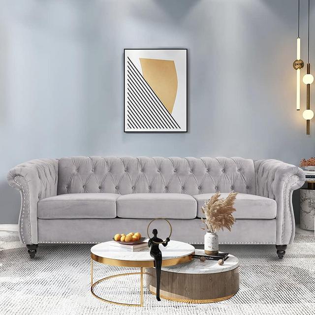 Large Sofa, Modern 3 Seater Couch Furniture, Three-seat Sofa Classic Tufted Chesterfield Settee Sofa Tufted Back for Living Room