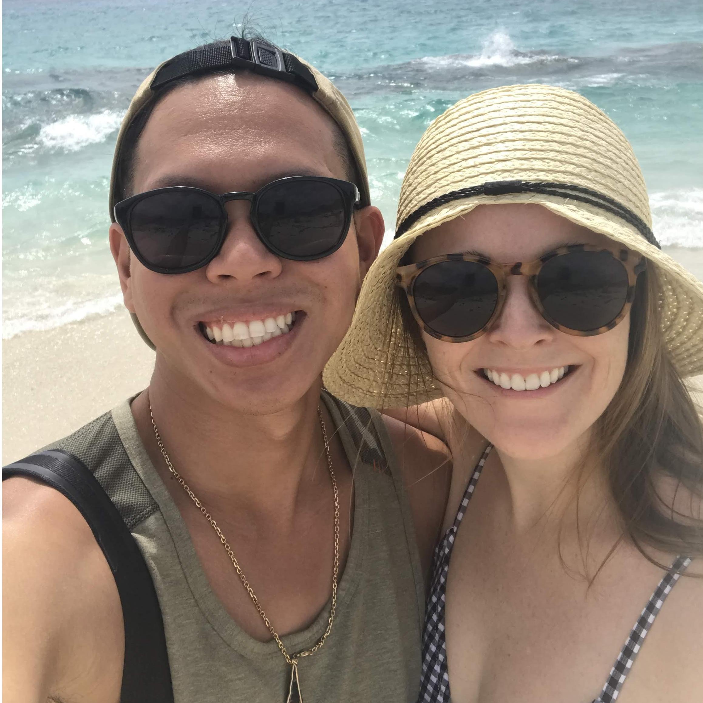 Our first Hawaii trip together! Enjoying the sun at Kua Bay.
