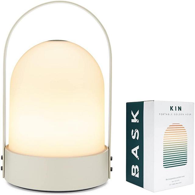 Bask Portable LED Lantern Table Lamp | USB Rechargeable 4000mAh | Cordless 3-Step Dimmable | Kids Bedroom Outdoor Camping Light | Metal Handle | Kin