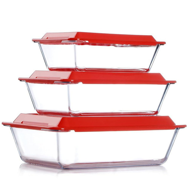 NUTRIUPS 1.5+2.4+3.7Qt Deep Glass Baking Dish, 11.5x8x3 in & 9.5x7x2.7 in & 8x6x2.4 in 3-Pack Deep Lasagne Dish with Lids for Oven, Rectangular Glass Bakeware