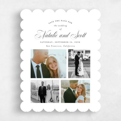 White Scalloped Wedding Save the Date - Marvis Multiphoto