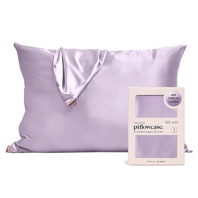 Kitsch Satin Pillowcase with Zipper Closure, Softer Than Mulberry Silk Pillow Cases Queen for Hair Care, Smooth Cooling Pillow Cases Standard Size, Queen Pillow Cover 19x26 Inches, Lavender 1 Pack