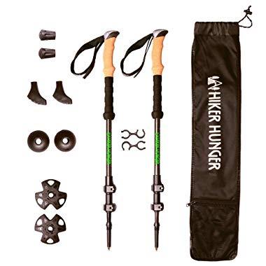 Hiker Hunger 100% Carbon Fiber Trekking Pole 2.0 Ultralight Weight, Collapsible, Durable Metal Screw Flip Lock and Newly Designed Carry Bag Zip Pocket for Accessories | USA Based Outdoor Brand