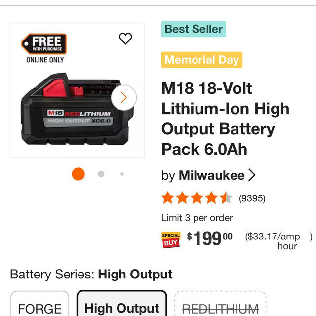 M18-18 Volt Lithium-Ion High Output Battery Pack 6.0Ah