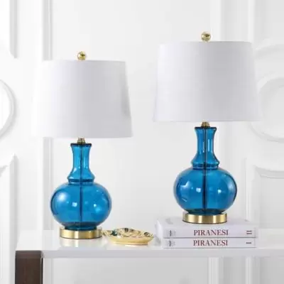 JONATHAN Y Lavelle 25" Glass LED Table Lamp in Blue (Set of 2)