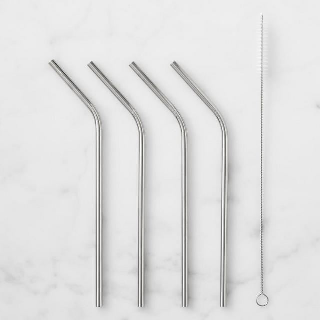 Williams Sonoma Stainless Steel Straws with Cleaning Brush, 8 1/2"