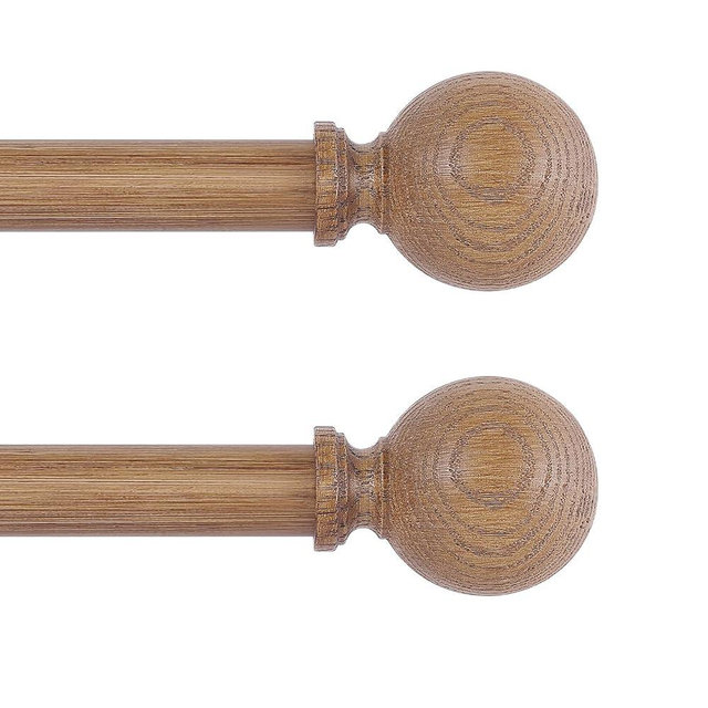 HTZON 2 Pack Wood Curtain Rods for Windows 28 to 48 Inch,1 Inch Wood Grain Ball Adjustable Curtain Rod,Boho Heavy Duty Curtain Rods,Farmhouse Rustic Window Curtains Rods,Brown Drapery Rods Set 18-45"