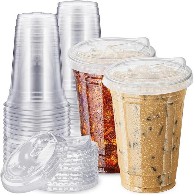 Qinsihwn 20 oz Clear Plastic Cups with Strawless Sip Lids,25 Sets Disposable Iced Coffee Cups with Lids,Disposable Clear Plastic Cup with Lid for Iced Coffee,Smoothie,Cold Drinks for Party