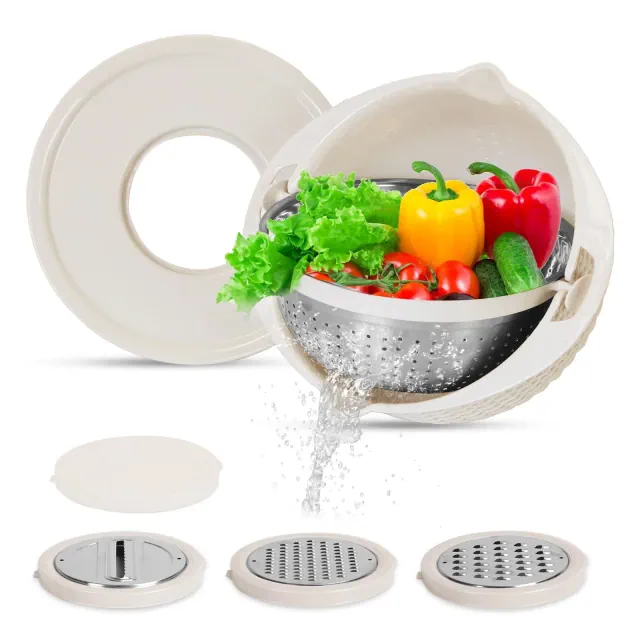 NewHome"Multifunctional Stainless Steel Mixing Bowl Set with Lid, Graters, Food Strainer & Colander"Beige